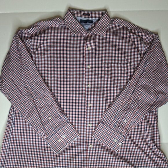 Tommy Hilfiger Men Regular Fit Stretch Dress Shirt SZ 18 34-35 CHECKER BLUE RED - Picture 2 of 10